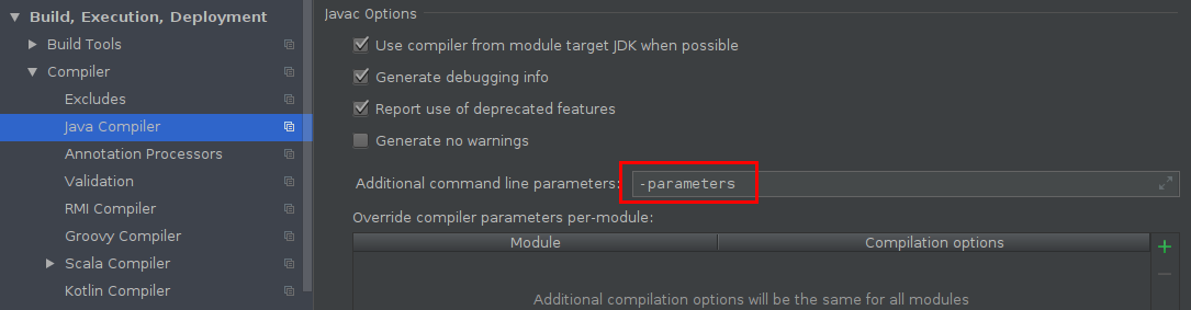 IntelliJ IDEA Java Compiler parameters